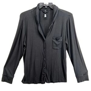 SKIMS Black Long Sleeve Button-Up Pajama Top